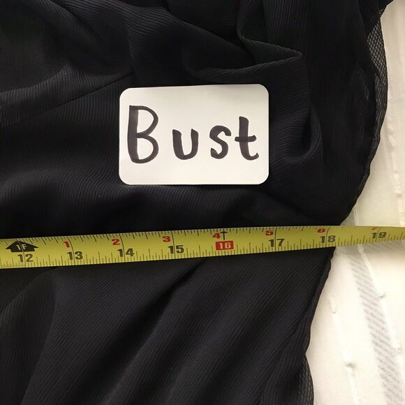 By The River Black Chiffon Long Sleeve Ruffle Neck Sheer Boho Midi Dress - M - Picture 5 of 8